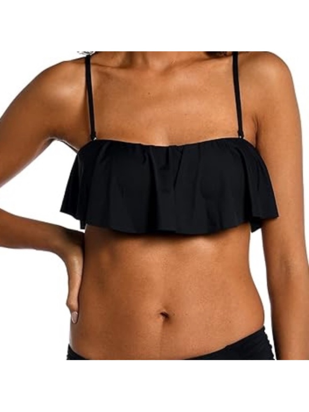 La Blanca Black Ruffle Bandeau Bikini Top